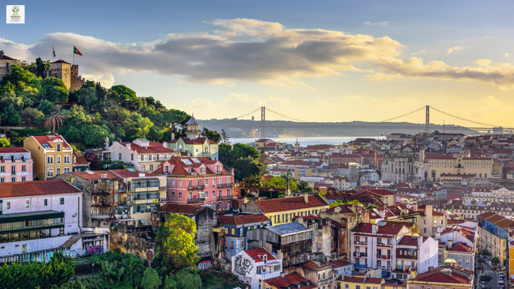 Lisbon Portugal sustainable coworking capital at sunset – eco digital nomad city skyline 2025