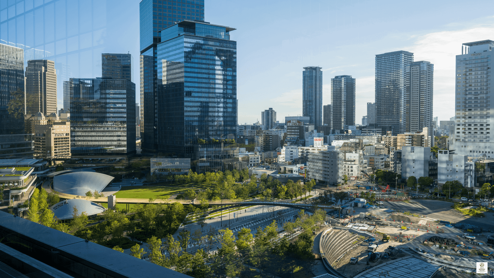 Osaka skyline overlooking Umeda — a high-tech and eco-efficient workation city