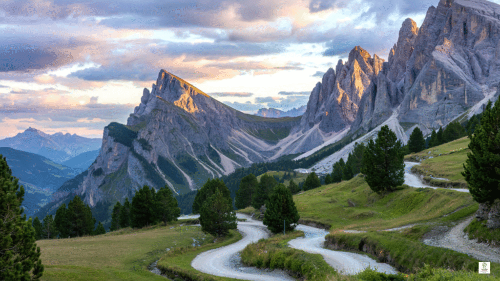 Electric car driving along a quiet lakeside mountain road in the Austrian Alps, Tyrol, showing a sustainable road trip vacation and green travel in 2025.