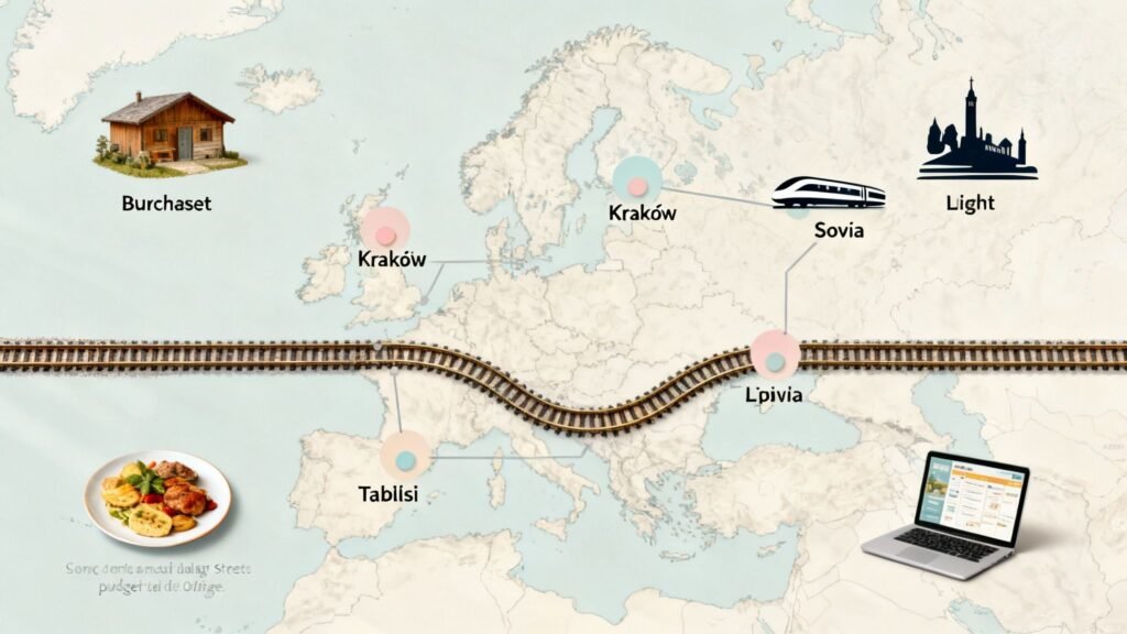 Map showing train tracks crossing Europe for planning the cheapest countries in Europe to visit by rail