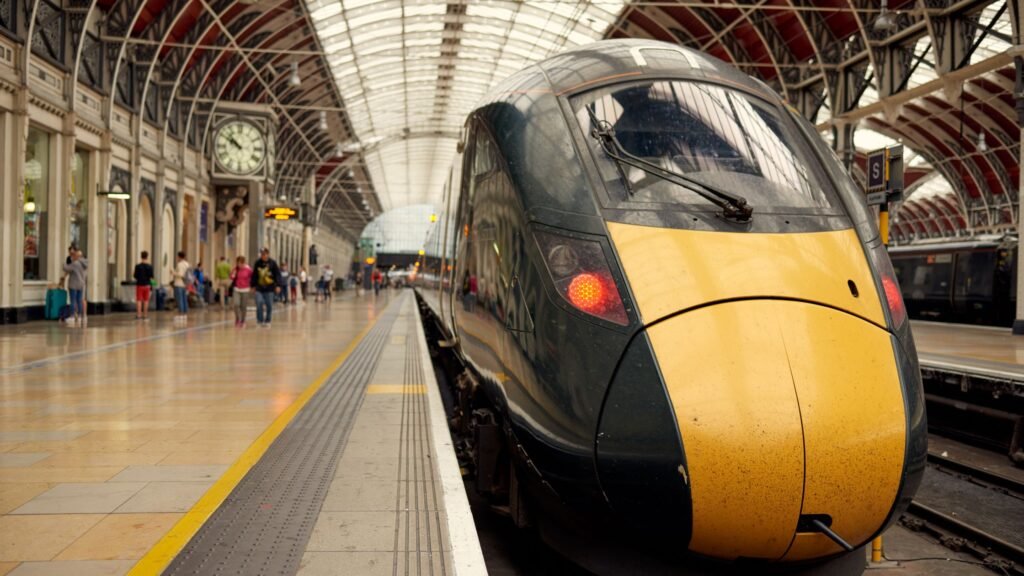 Modern train at a station platform for green travel europe by train planning